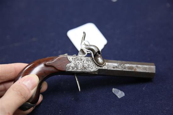 A pair of early 19th century steel boxlock pocket pistols, 6in.